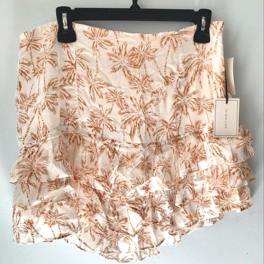 1. State Women's Bon Voyage Ruffled Palm Print Skirt Sz L, NWT